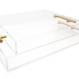 Clear Acrylic Attractive Tray with Gold Handle Acrylic Tray