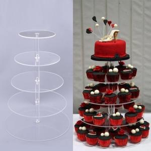 5 Tier Clear Round Acrylic Party Wedding Birthday Cake Display Stand