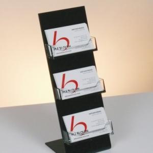 Acrylic card holder with black base and three clear holders
