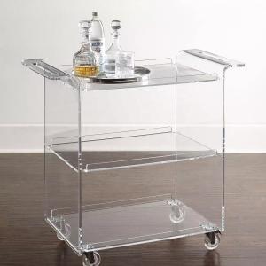 Factory Custom Clear 3-Tier Lucite Rolling Drinks Trolley Mobile Coffee Cart