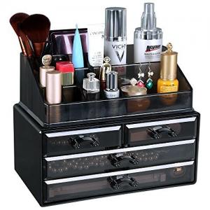 Jewelry and Makeup Storage Display Boxes (1 Top 4 Drawers) Cosmetic Organizer (Tawny)