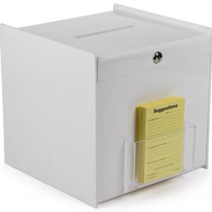 Acrylic Donation Box with Key Lock and Front Pocket for Brochures