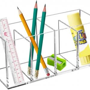 Wholesale 4-Compartment Clear Acrylic Organizer, Makeup Brush Holder, Pen Pencil Holder for Desk