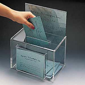 acrylic donation box with brochure holder and sign holder