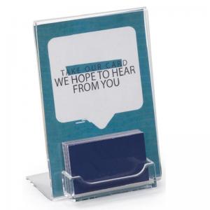 Luxury Slant Back Acrylic Sign Frame with Business Card Pocket Acrylic Business Card Stand with Sign