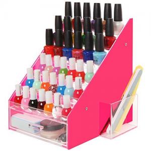 Pink &amp; Clear Acrylic Nail Polish Organizer with Drawer and Holder Cup