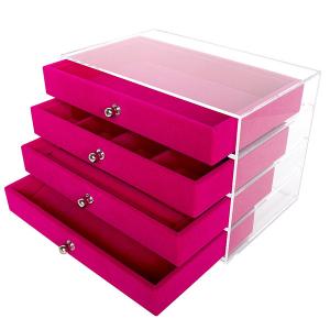 Acrylic Jewelry Storage Display Boxes with 4 Drawers and Velvet Tray